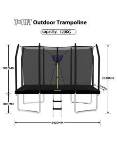 Big Air Bounce 7x11ft Rectangular Trampoline with Safety Enclosure Black FREE Ladder & Basketball Game