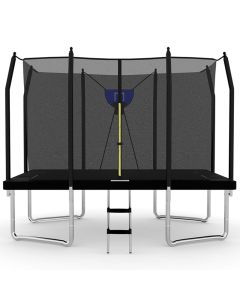 7x11ft Rectangular Trampoline with Safety Enclosure Black FREE Ladder & Basketball Game