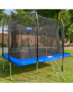 Big Air Bounce 7x11ft Rectangular Trampoline with Safety Enclosure Blue FREE Ladder & Basketball Game
