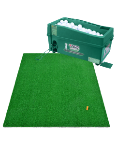 Hillman PGM Semi-Automatic Golf Ball Dispenser and Artificial Turf Large Practice Mat with Rubber Tee Package