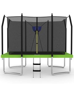 7x11ft Rectangular Trampoline with Safety Enclosure Green FREE Ladder & Basketball Game