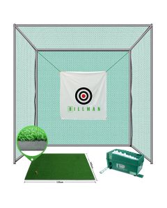 Hillman PGM 3m Semi-Commercial Golf Practice Cage 1.25m Practice Mat And Ball Dispenser Package