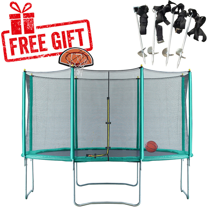 Velocity 12ft Trampoline with Safety Enclosure - Free Basketball & Anchor Kit - Green - Image 7