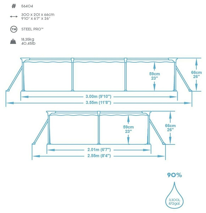 Bestway 9ft 10” Rectangular Above Ground Steel Pro Swimming Pool