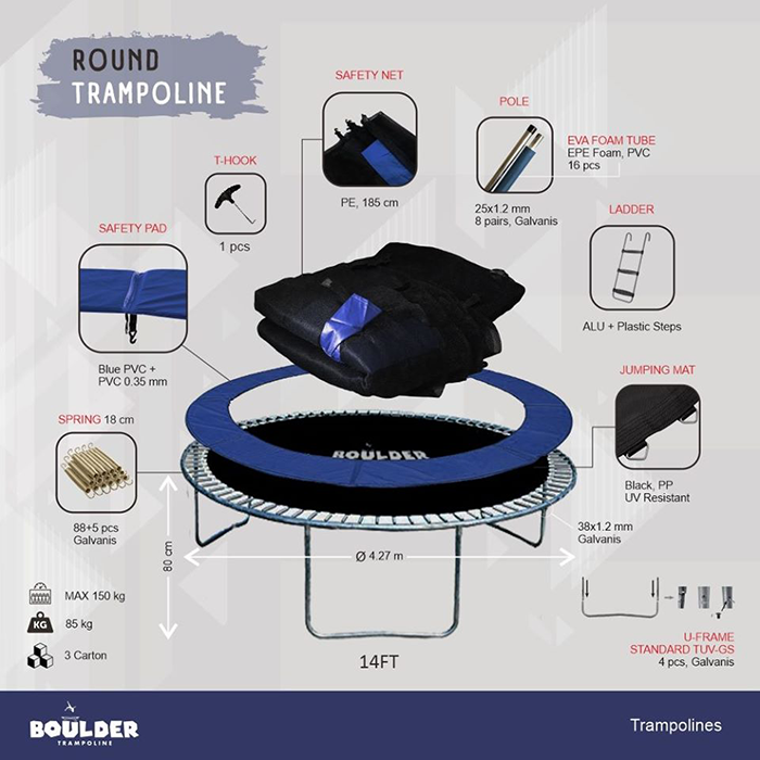 Big Air Boulder 14ft Round Trampoline with Enclosure