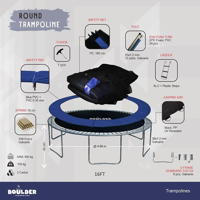 Big Air Boulder 16ft Round Trampoline with Enclosure
