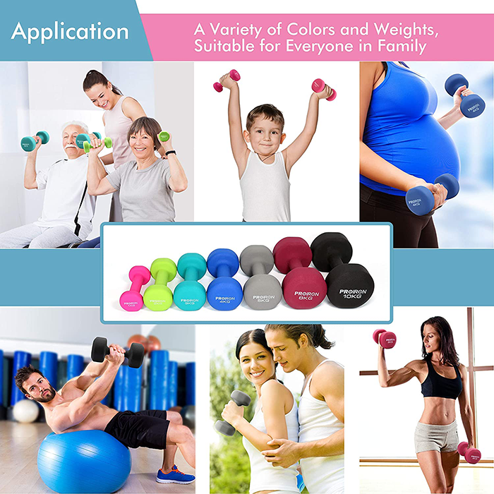 PROIRON Neoprene Coated 10kg Dumbbells