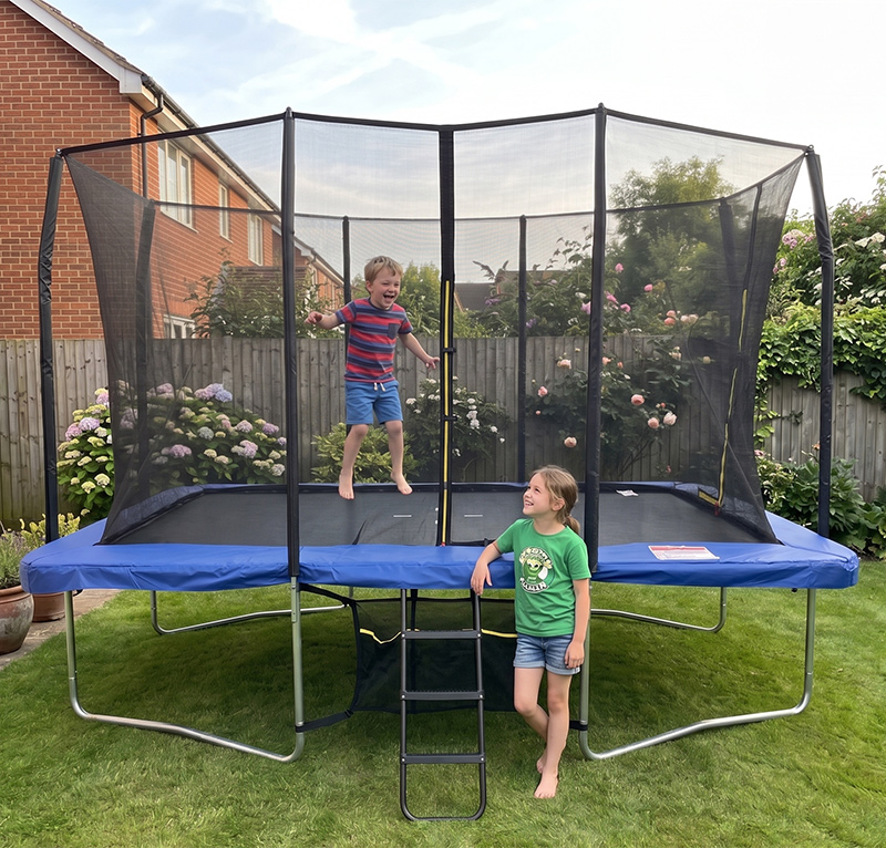 Big Air Extreme 9x14ft Rectangular Trampoline with Safety Enclosure Blue – Free Ladder & Shoe Tidy