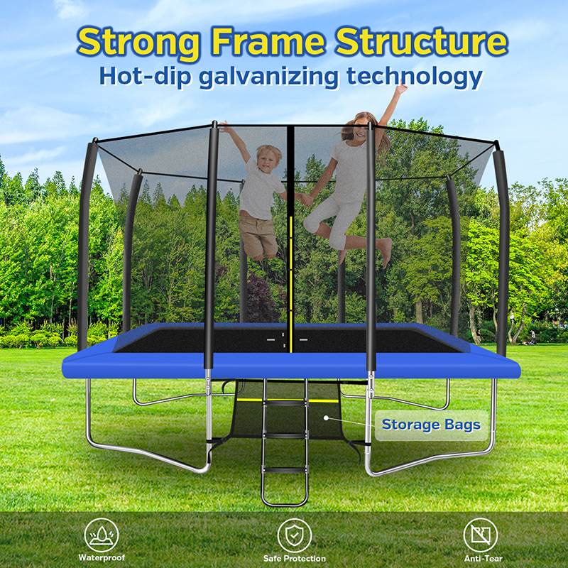8x12ft Rectangular Trampoline with Safety Enclosure Grey – Free Ladder & Shoe Tidy