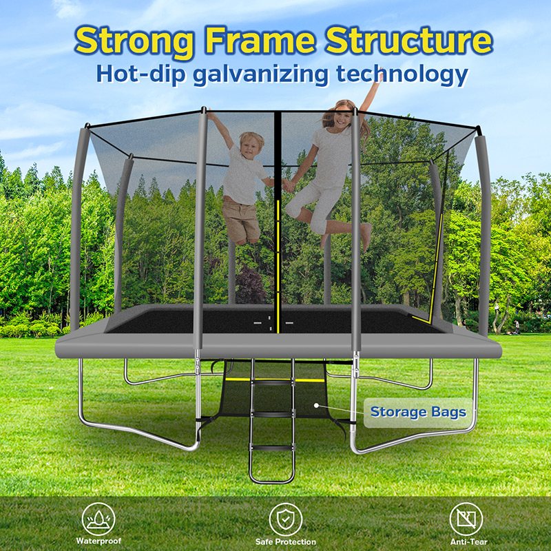 7x10ft Rectangular Trampoline with Safety Enclosure Grey - Free Ladder & Shoe Tidy