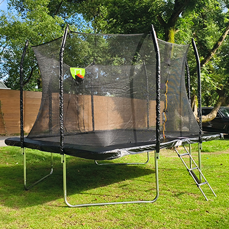 5x7ft Rectangular Trampoline with Safety Enclosure Black FREE Ladder & Basketball Game