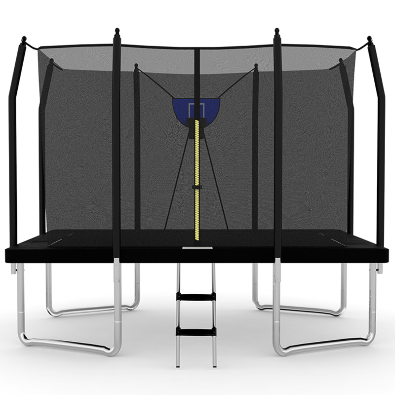 8x12ft Rectangular Trampoline with Safety Enclosure Black FREE Ladder & Basketball Game