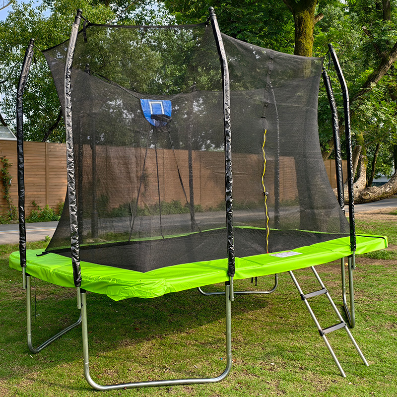 10x12ft Rectangular Trampoline with Safety Enclosure Green FREE Ladder & Basketball Game
