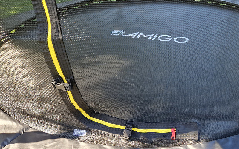 Amigo 8ft Trampoline with Enclosure and Basketball Free Shoe Tidy & Ladder – Blue