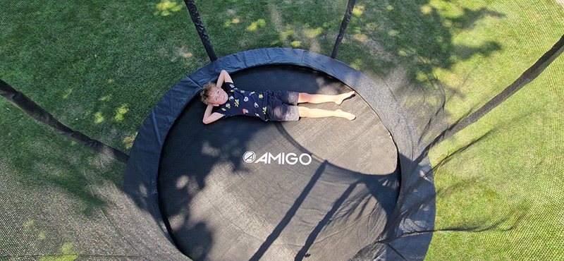 Amigo 8ft Trampoline with Enclosure and Basketball Free Shoe Tidy & Ladder – Blue