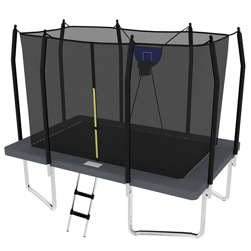 Big Air Bounce 7x11ft Rectangular Trampoline with Safety Enclosure Grey FREE Ladder & Basketball Game