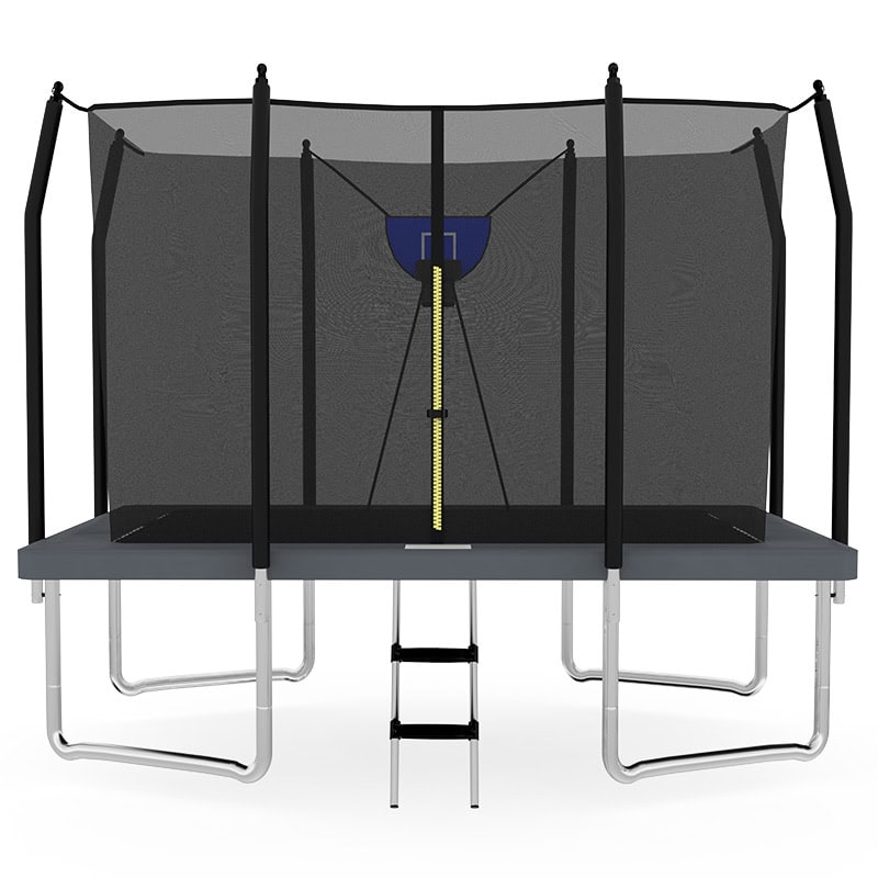 Big Air Bounce 8x12ft Rectangular Trampoline with Safety Enclosure Grey FREE Ladder & Basketball Game