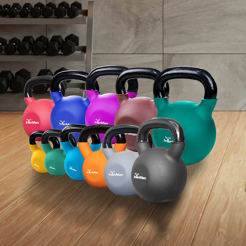 IronMan 8 Coated Kettlebells & Two-Tier Kettlebell Storage Rack Set|12kg–40kg Neoprene Coated Kettlebells