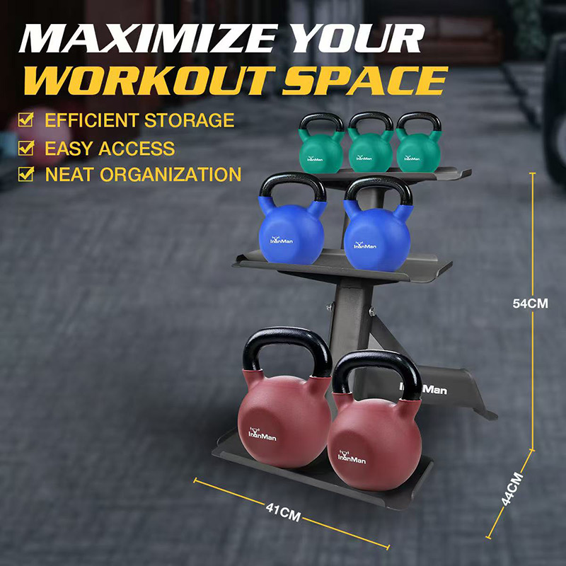 IronMan 4-16kg Kettlebell Set & Three-Tier Kettlebell Storage Rack | Eight Neoprene Coated Kettlebells