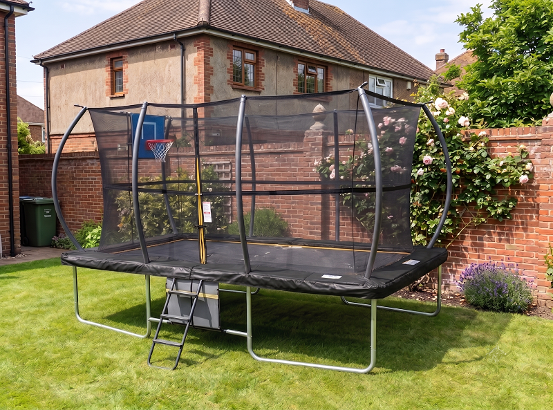 Big Air Super Bounce 7x10ft Rectangular Trampoline with Safety Enclosure Black - Free Ladder Shoe Tidy Anchor Kit Basketball Game