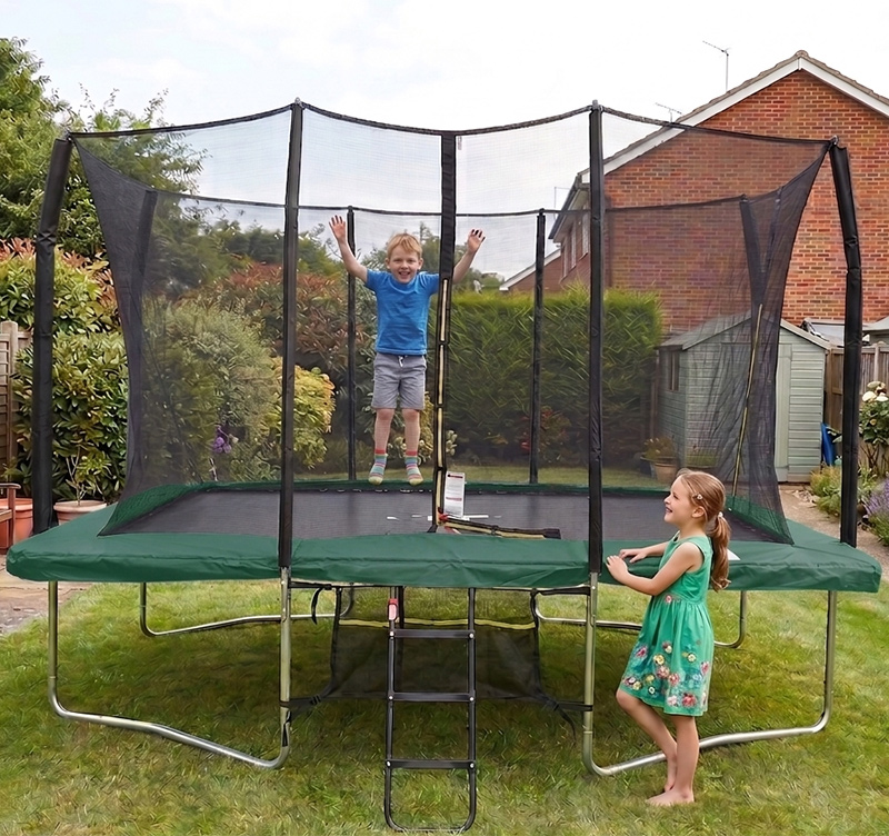 Big Air Extreme 9x14ft Rectangular Trampoline with Safety Enclosure Green – Free Ladder & Shoe Tidy
