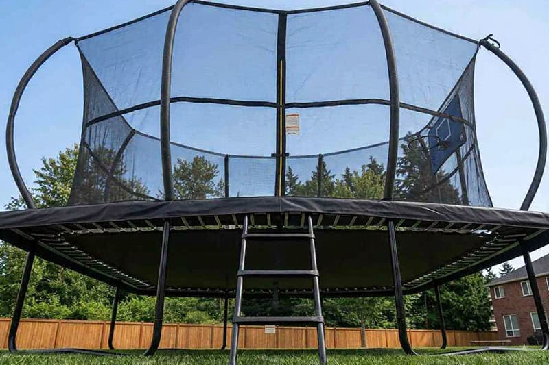 8x12ft Rectangular Powder Coated Trampoline with Safety Enclosure Black - Free Ladder Shoe Tidy Anchor Kit Basketball