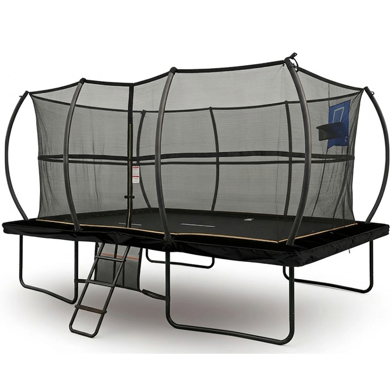 8x12ft Rectangular Powder Coated Trampoline with Safety Enclosure Black - Free Ladder Shoe Tidy Anchor Kit Basketball
