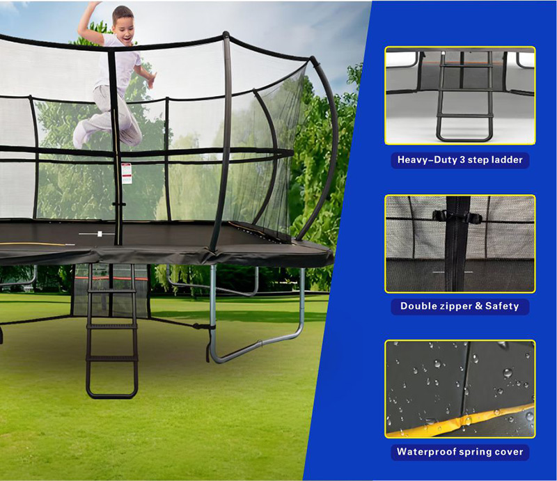 9x14ft Rectangular Trampoline with Safety Enclosure Black - Free Ladder Shoe Tidy Anchor Kit Basketball
