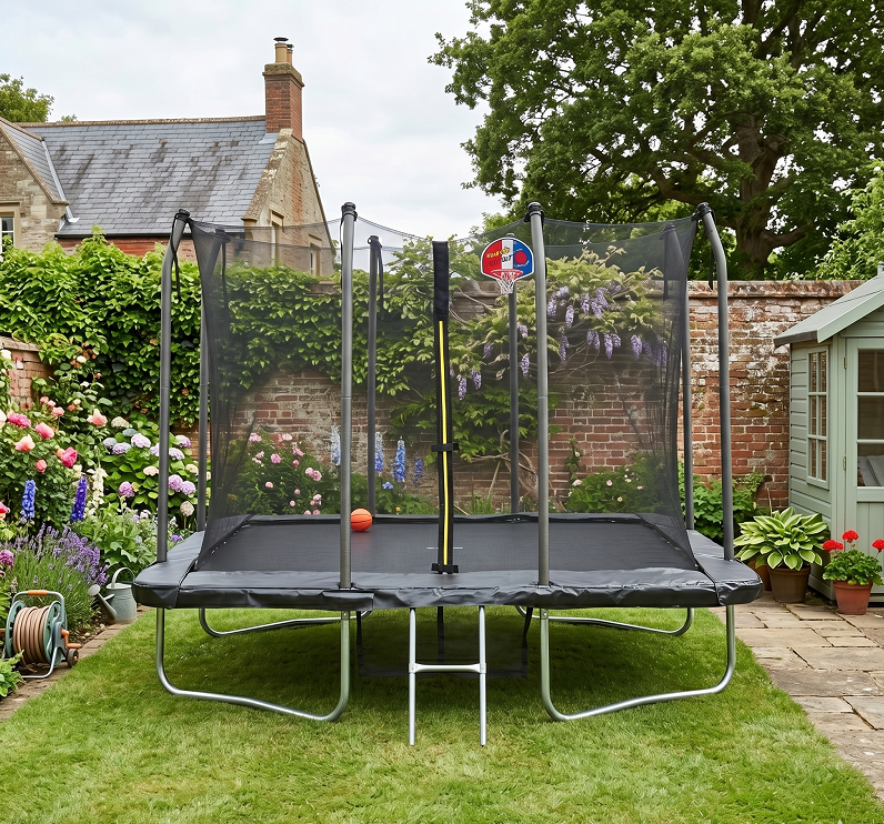 Big Air 5x7ft Rectangular Trampoline with Safety Enclosure Black FREE Ladder Basketball Game & Shoe Tidy