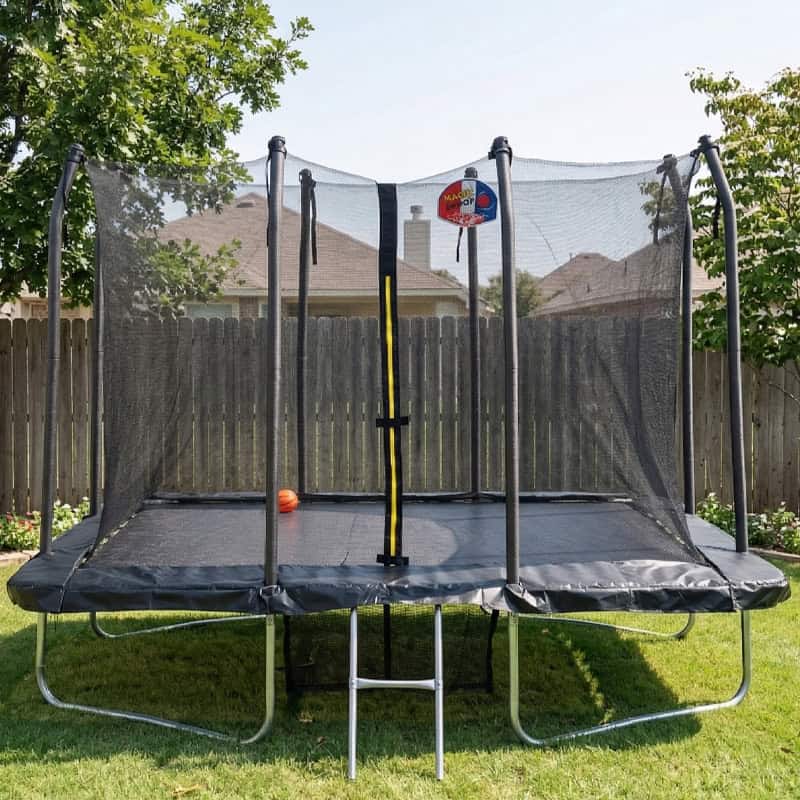 Big Air 6x8ft Rectangular Trampoline with Safety Enclosure Black FREE Ladder Basketball Game & Shoe Tidy