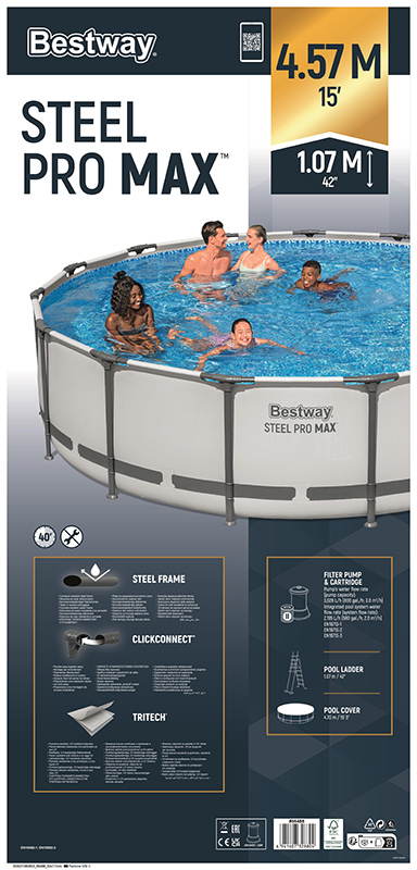 Bestway 15ft x 42inch Steel Pro Max™ Above Ground Swimming Pool With Filter Ladder & Cover