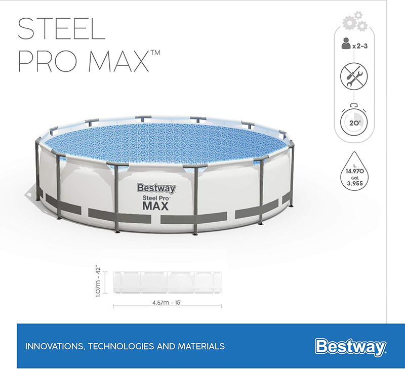 Bestway 15ft x 42inch Steel Pro Max™ Above Ground Swimming Pool With Filter Ladder & Cover