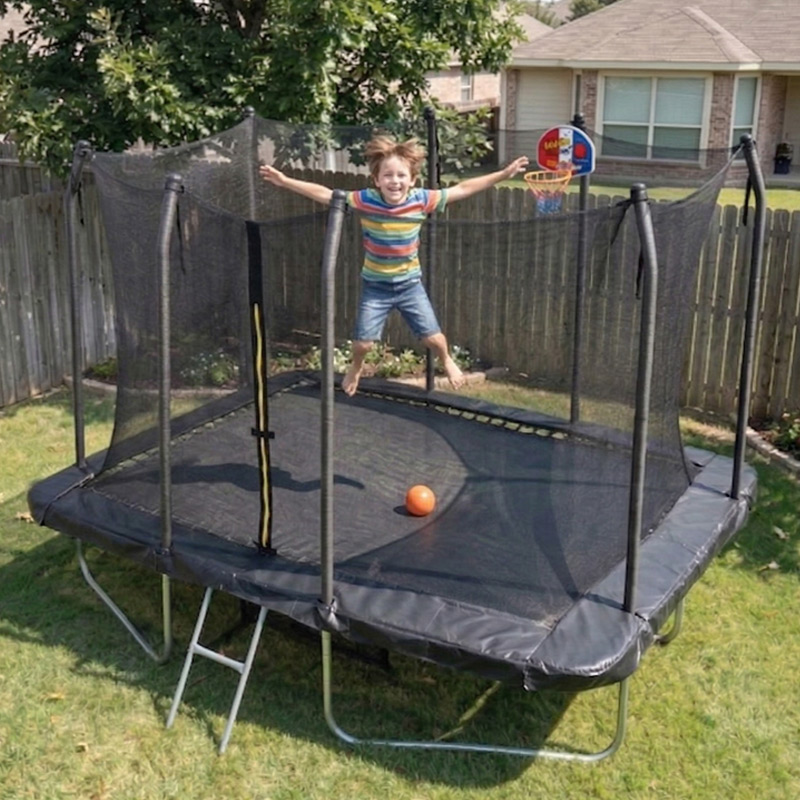 5x7ft Rectangular Trampoline with Safety Enclosure Black FREE Ladder Basketball Game & Shoe Tidy