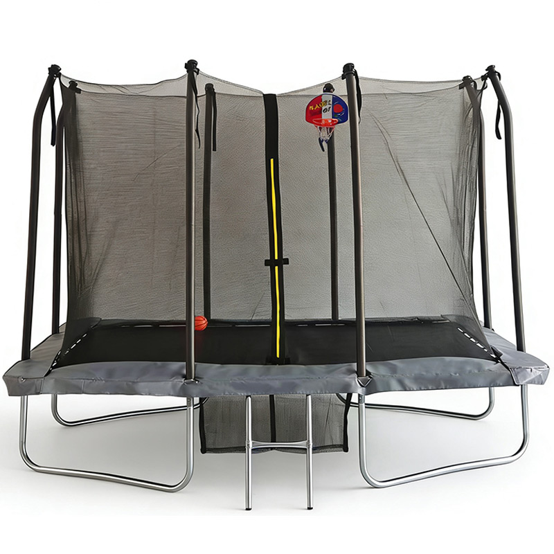 6x9ft Rectangular Trampoline with Safety Enclosure Grey FREE Ladder Basketball Game & Shoe Tidy
