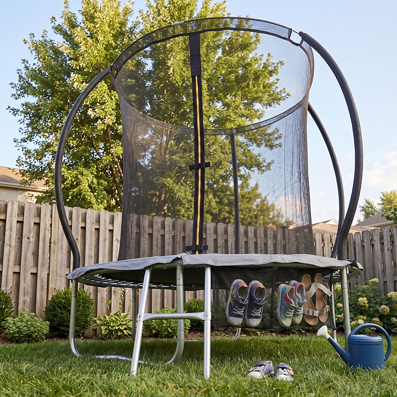 6ft Trampoline & Safety Enclosure Free Shoe Tidy & Ladder – Grey