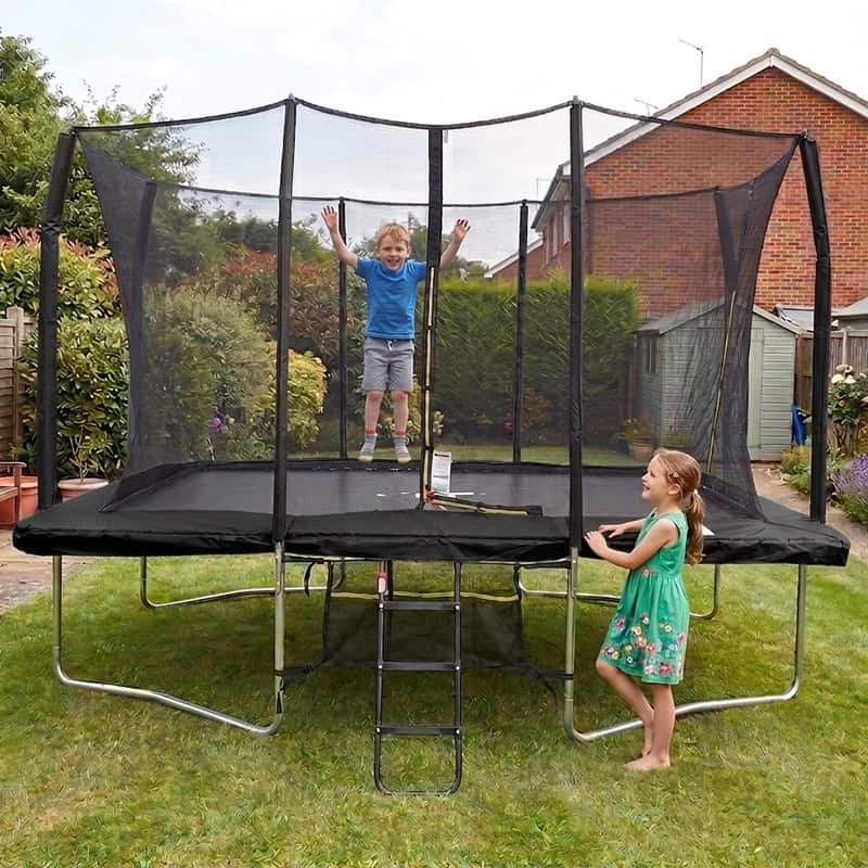 Big Air Extreme 8x12ft Rectangular Trampoline with Safety Enclosure Black – Free Ladder & Shoe Tidy