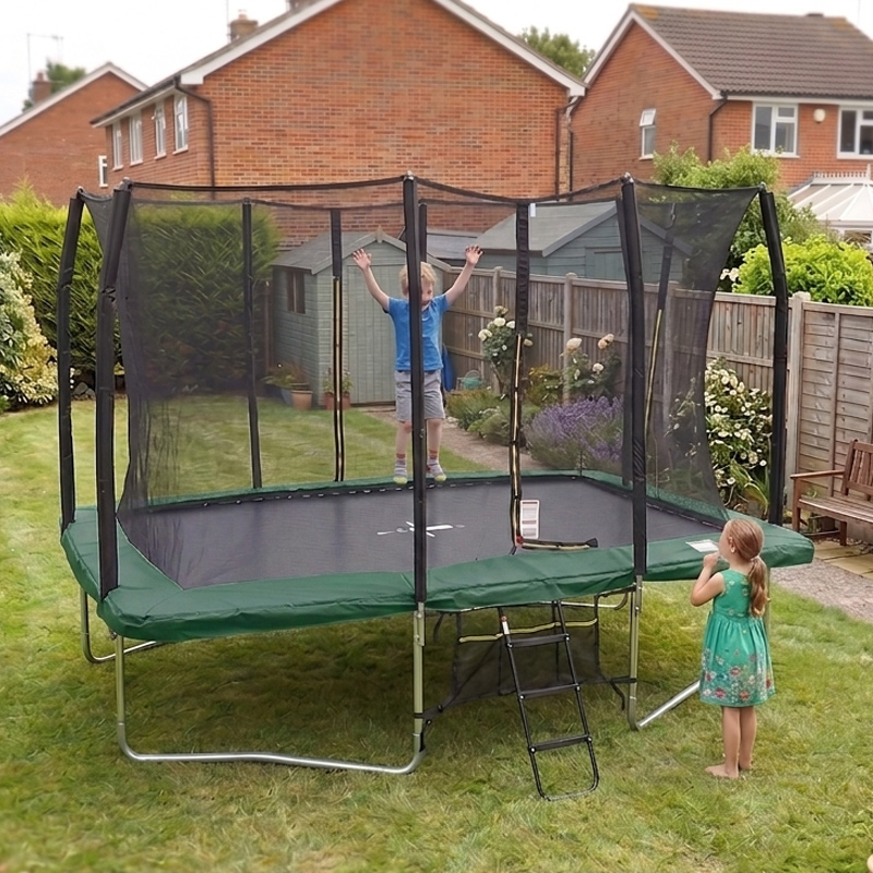 Big Air Extreme 7x10ft Rectangular Trampoline with Safety Enclosure Green - Free Ladder & Shoe Tidy