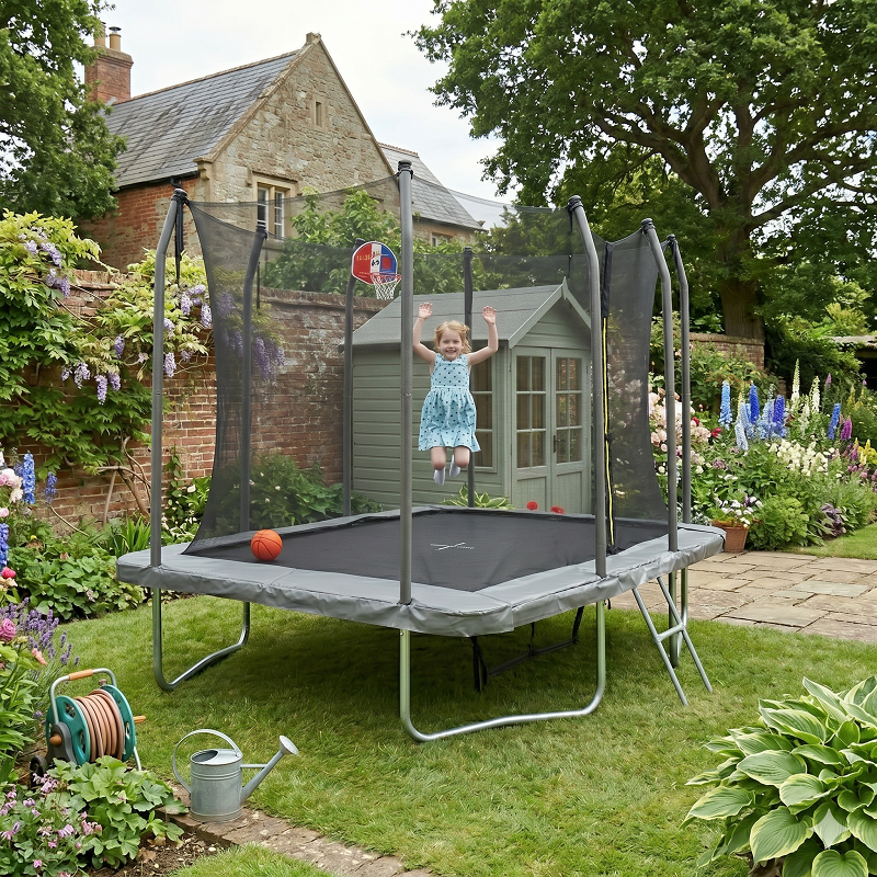Big Air 5x7ft Rectangular Trampoline with Safety Enclosure Grey FREE Ladder Basketball Game & Shoe Tidy - Image 9