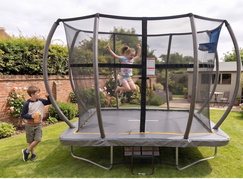 Big Air Super Bounce 5x7ft Rectangular Trampoline with Safety Enclosure Grey - Free Ladder Shoe Tidy Anchor Kit Basketball - Image 11