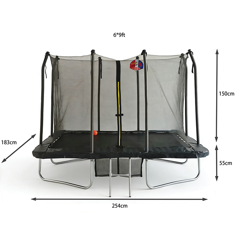 6x9ft Rectangular Trampoline with Safety Enclosure Black FREE Ladder Basketball Game & Shoe Tidy