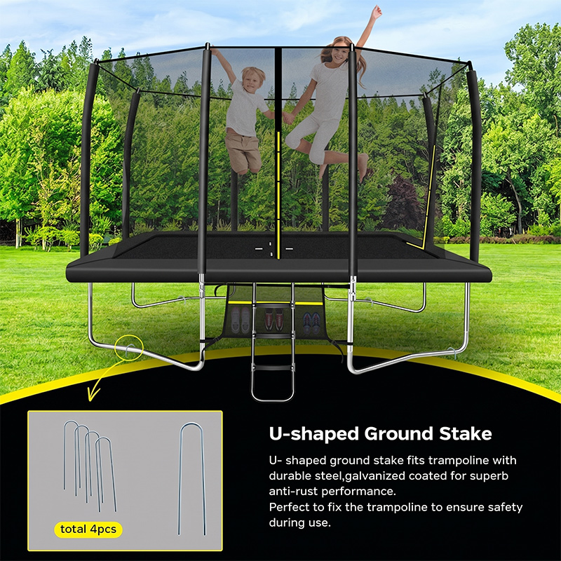 8x12ft Rectangular Trampoline with Safety Enclosure Black – Free Ladder & Shoe Tidy