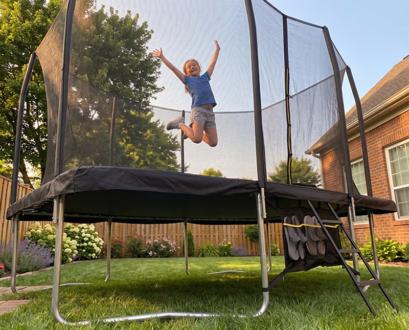 8x12ft Rectangular Trampoline with Safety Enclosure Black – Free Ladder & Shoe Tidy