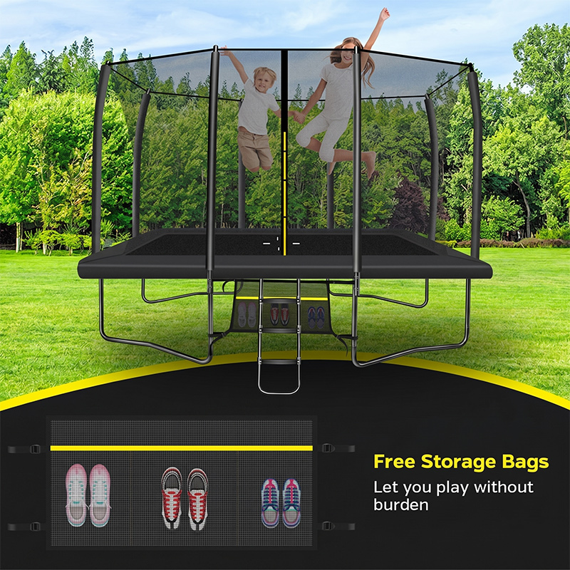 7x10ft Rectangular Trampoline with Safety Enclosure Black - Free Ladder & Shoe Tidy