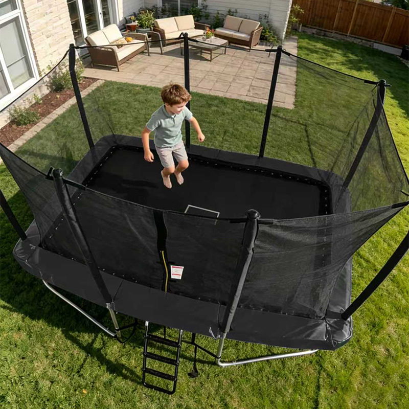 8x12ft Rectangular Trampoline with Safety Enclosure Black – Free Ladder & Shoe Tidy