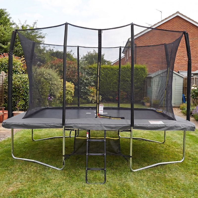 7x10ft Rectangular Trampoline with Safety Enclosure Grey - Free Ladder & Shoe Tidy