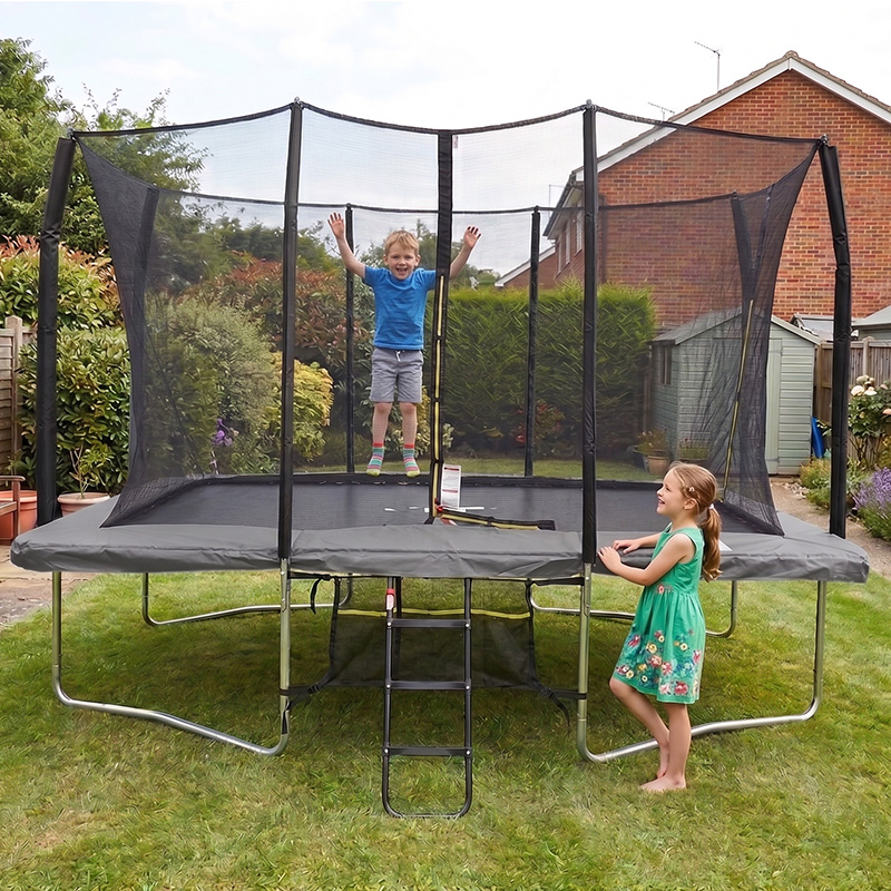 7x10ft Rectangular Trampoline with Safety Enclosure Grey - Free Ladder & Shoe Tidy