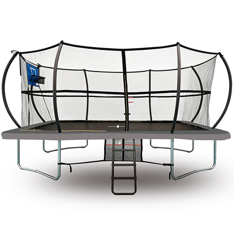 10x17ft Rectangular Trampoline with Safety Enclosure Grey - Free Ladder Shoe Tidy Anchor Kit Basketball