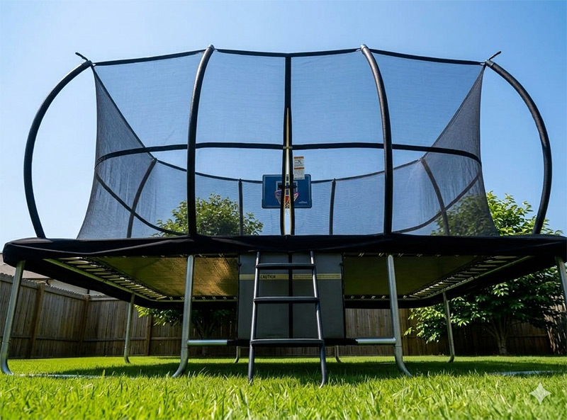 10x15ft Rectangular Trampoline with Safety Enclosure Black - Free Ladder Shoe Tidy Anchor Kit Basketball