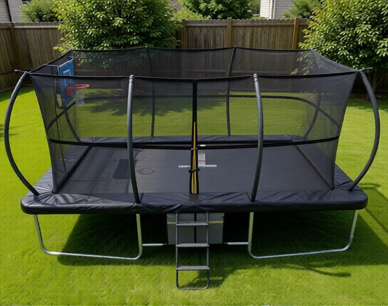 10x15ft Rectangular Trampoline with Safety Enclosure Black - Free Ladder Shoe Tidy Anchor Kit Basketball