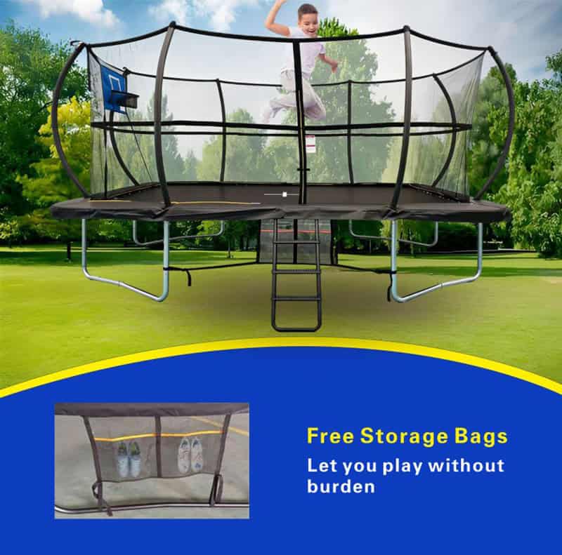 10x15ft Rectangular Trampoline with Safety Enclosure Black - Free Ladder Shoe Tidy Anchor Kit Basketball